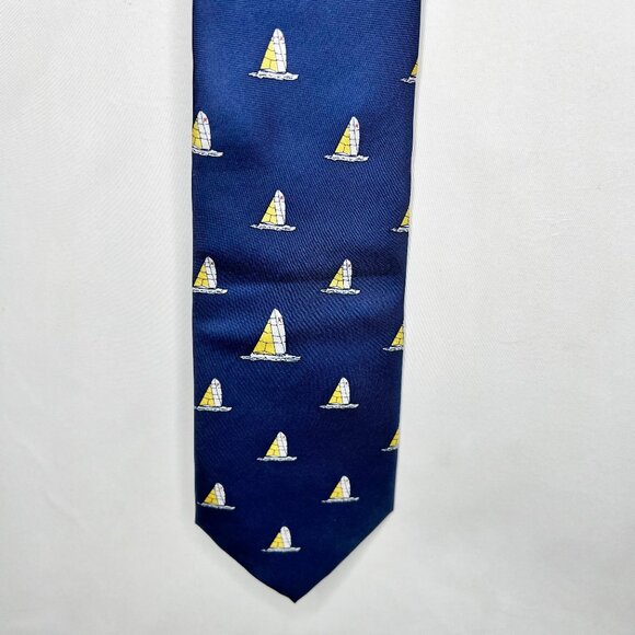 Hampton Hall Ltd. Men’s Neck Tie 3 ½” Hewlett Packard Silk Navy Blue w/ Sailboat - Picture 1 of 10